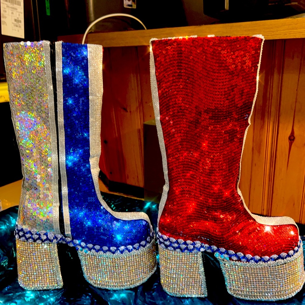 Custom made Swarovski rhinestones platform boots.